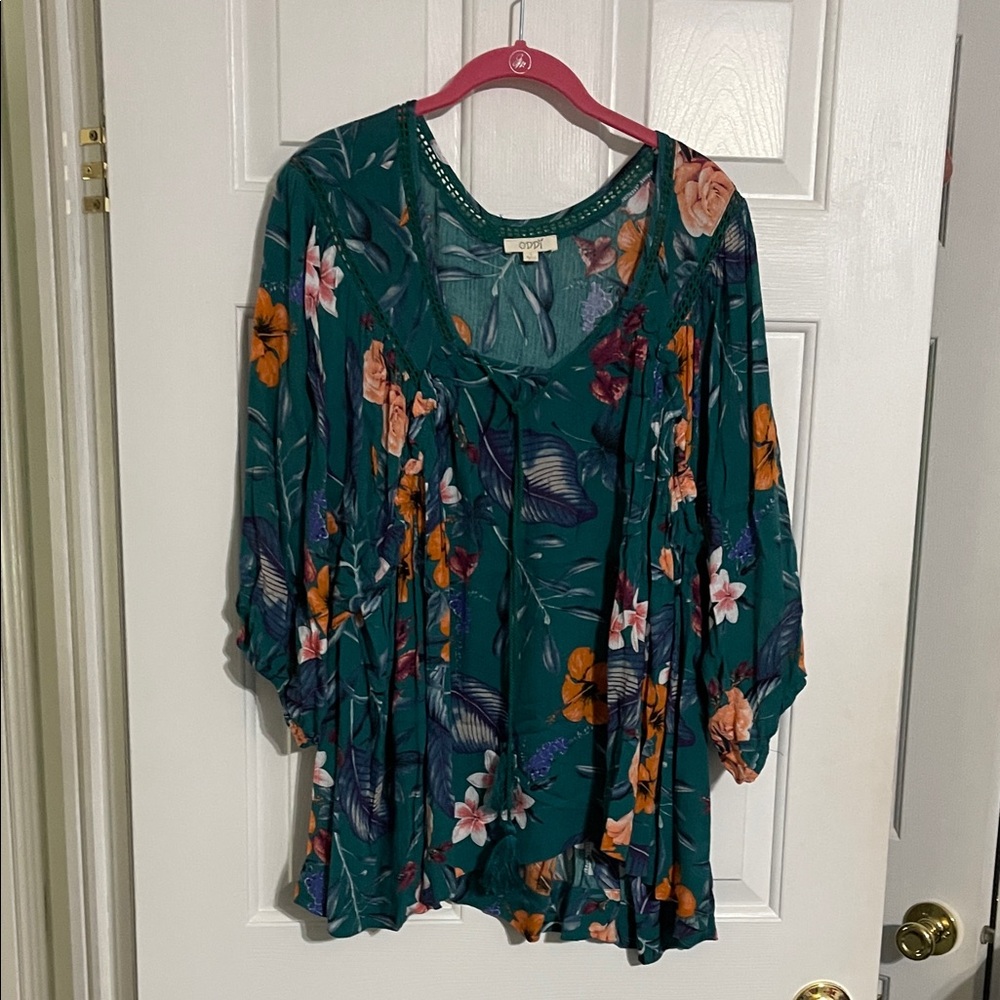 ODDY Teal Floral Women's Boho Top